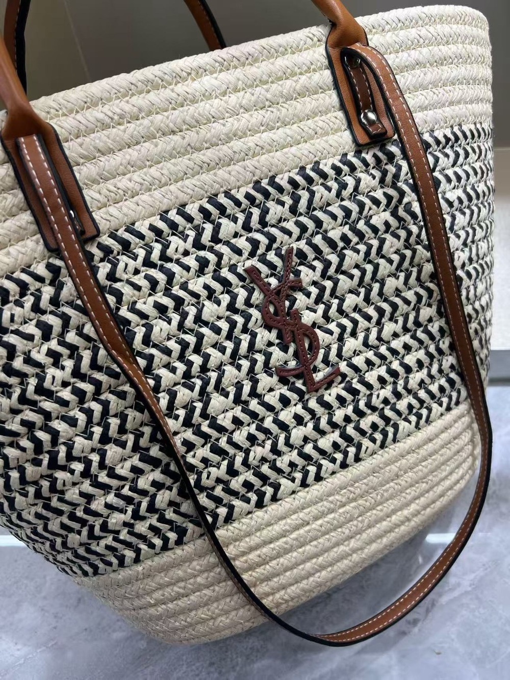 Yves Saint Laurent Black, Cream & Brown Woven Tote - Picture 4 of 6